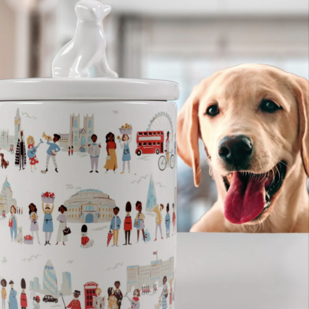 Cath Kidston Ceramic Pet Treat Jar with Lid. London Scene