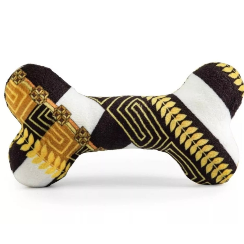 Fun Parody Dog Toy, Black & Gold 'Fursace' plush Dog Bone Shape Toy, Squeaky