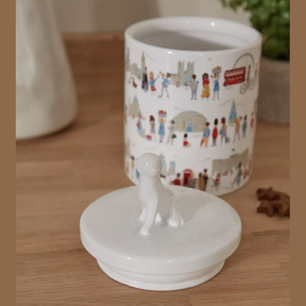 Cath Kidston Ceramic Pet Treat Jar with Lid. London Scene