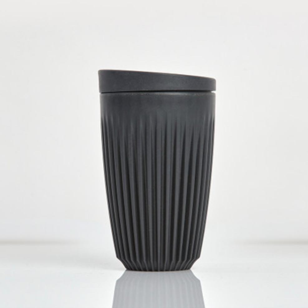 Huskee Reuseable Coffee Cup In Charcoal or Natural With Lid 12oz