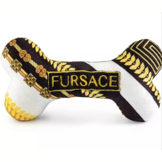 Fun Parody Dog Toy, Black & Gold 'Fursace' plush Dog Bone Shape Toy, Squeaky