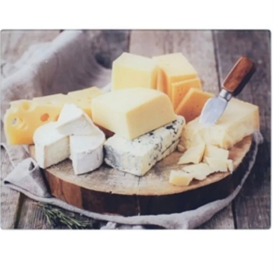 Large Glass Chopping Board With Cheese Design. 40cm