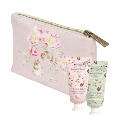 Wrendale Designs Small Hand Cream Gift Set in pouch.'Hedgerow' Hare & Mouse