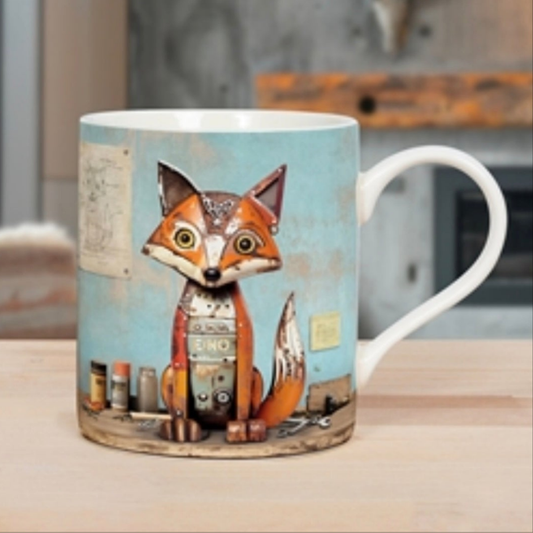 Scrap Animal Mug, Fox Design. Lovely Colourful Mug, Fine China Mug