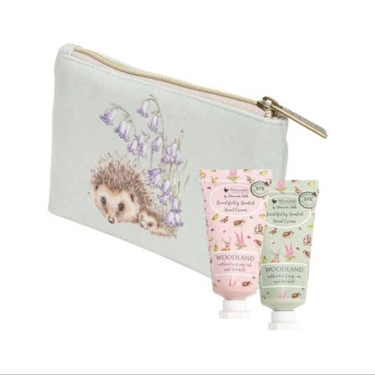 Wrendale Designs Small Hand Cream Gift Set in pouch.'Woodlanders' Owl & Hedgehog