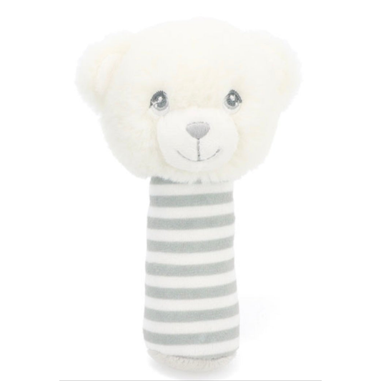 Keeleco Grey & White Bear Stick Rattle. Keel Toys. 14cm