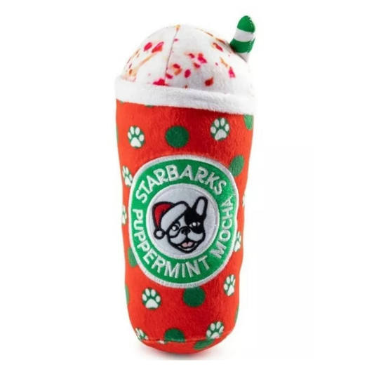 Fun Parody Dog Toy, Starbarks Puppermint Mocha Christmas Plush Dog Toy, Squeaky