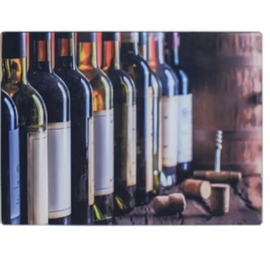 Large Glass Chopping Board With Wine Design. 40cm