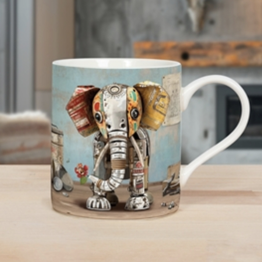 Scrap Animal Mug, Elephant Design. Lovely Colourful Mug, Fine China Mug