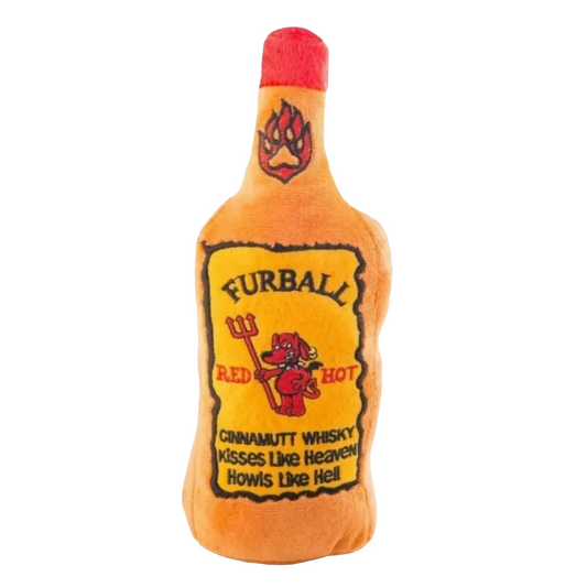 Fun Parody Dog Toy, Furball Cinnamutt Bottle Toy, Plush Dog Toy, Squeaky