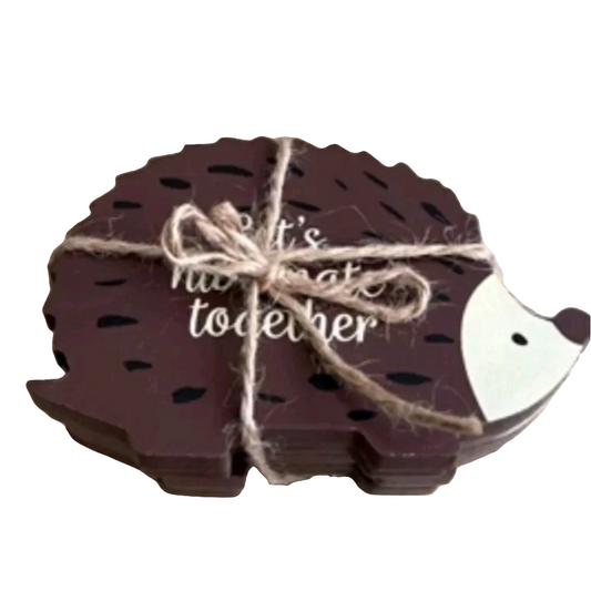 Set Of 4 Painted Wooden Hedgehog Coasters